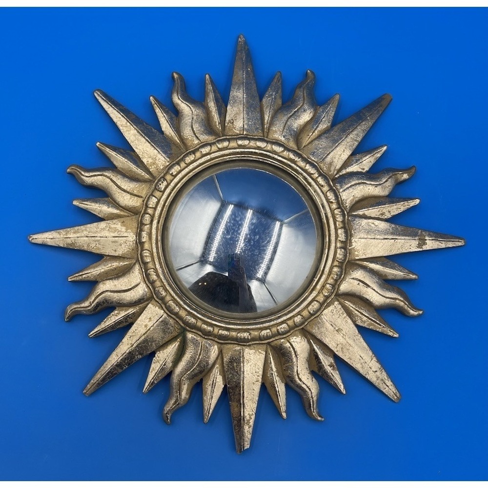 VTG Hollywood Regency Convex Sunburst Mirror 13" Gold Starburst Syroco Style MCM